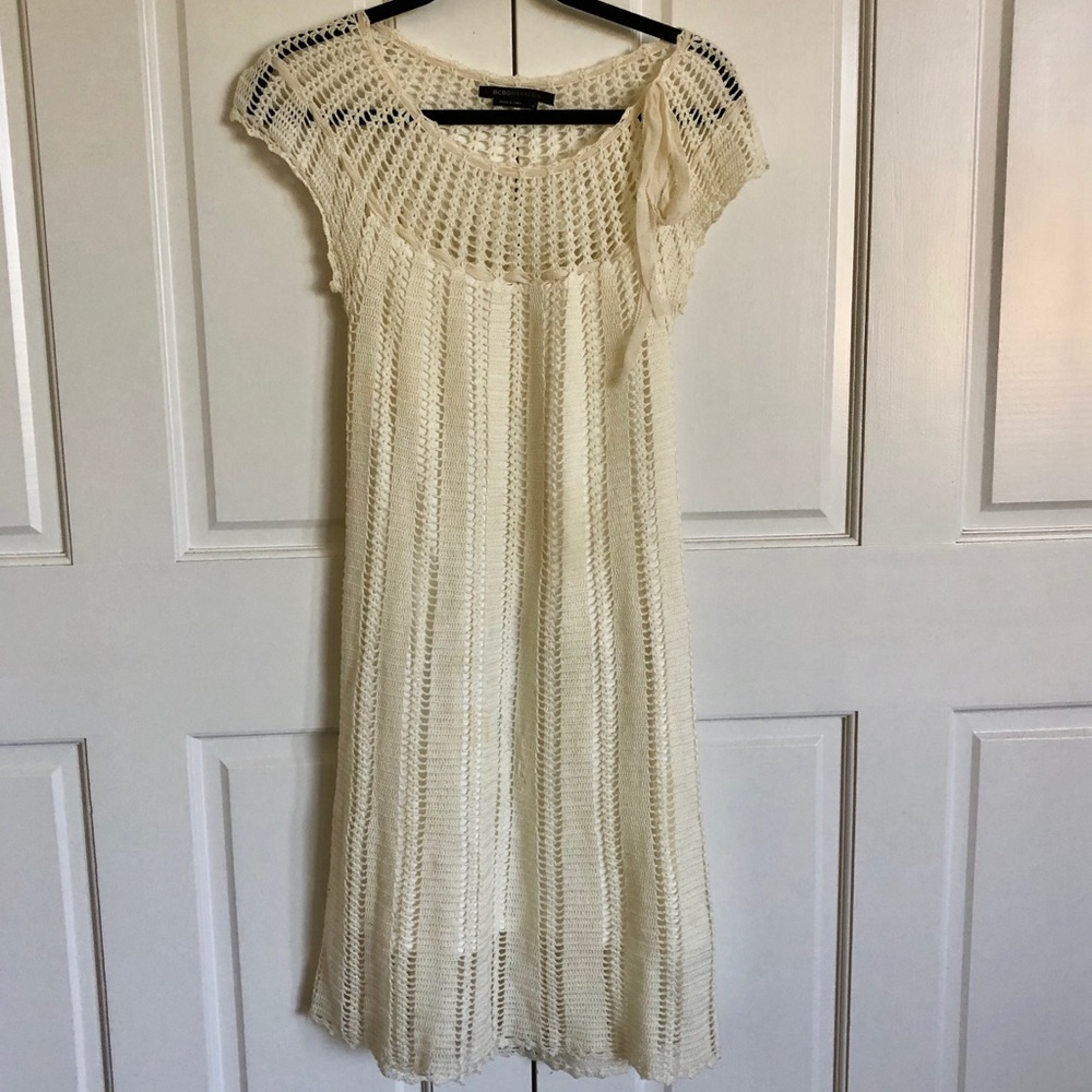 BCBG beautiful white crochet dress with ribbon